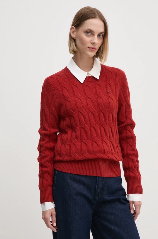 Svetr Tommy Hilfiger kulatý burgundské WW0WW43586