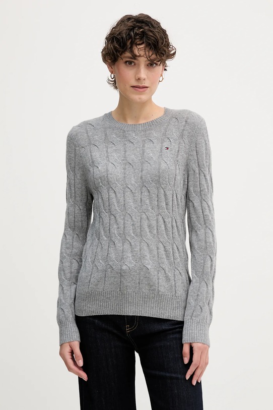 Tommy Hilfiger sweter wełniany okrągły szary WW0WW43586
