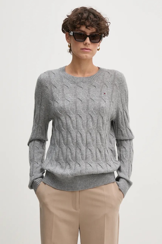 Svetr Tommy Hilfiger kulatý šedá WW0WW43586