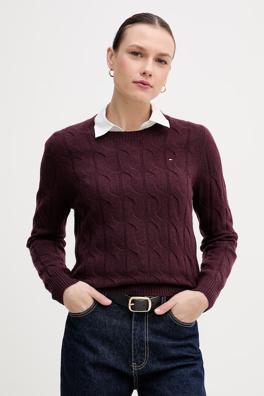 Vlnený sveter Tommy Hilfiger vlna burgundské WW0WW43586