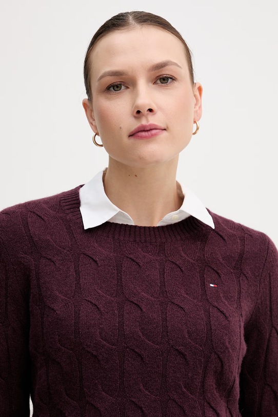 Vlnený sveter Tommy Hilfiger burgundské WW0WW43586