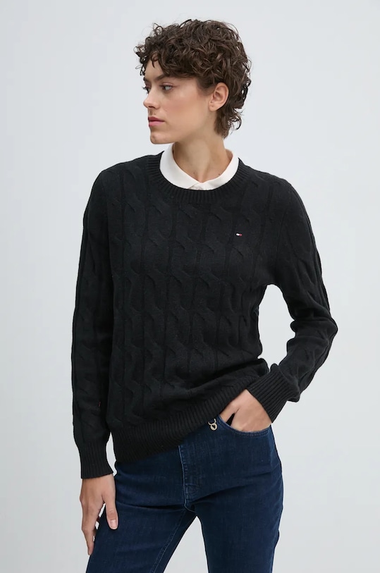 Sveter Tommy Hilfiger vlna čierna WW0WW43586