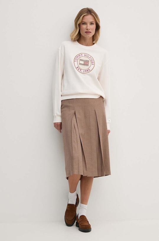 Bavlněná mikina Tommy Hilfiger WW0WW42891 béžová AW24