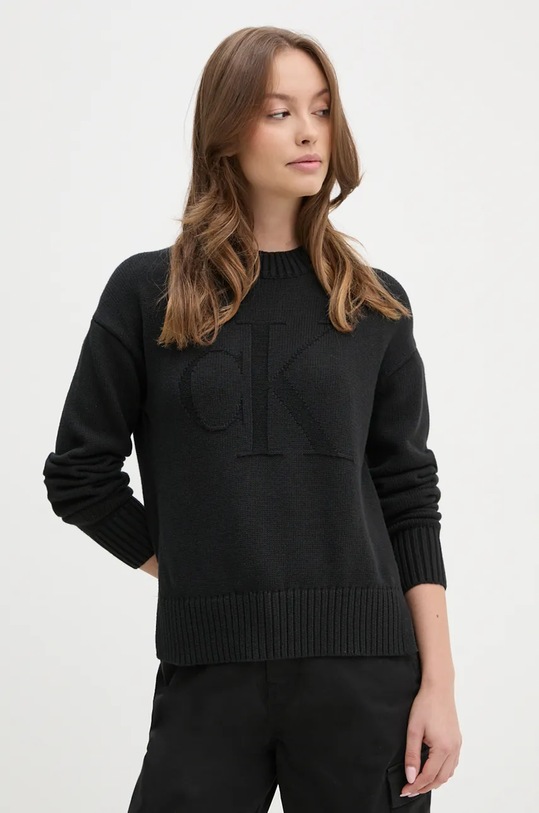 Пуловер с вълна Calvin Klein Jeans с вълна черен J20J224224