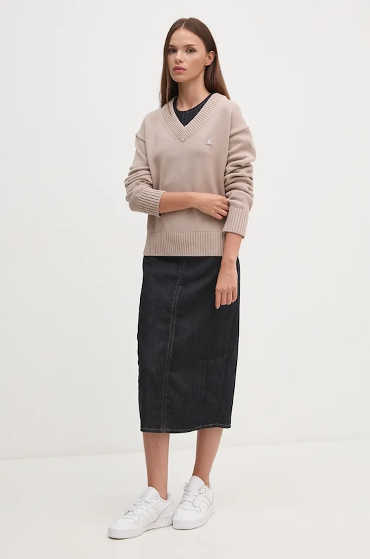 Bavlněný svetr Calvin Klein Jeans J20J224632 béžová AW24