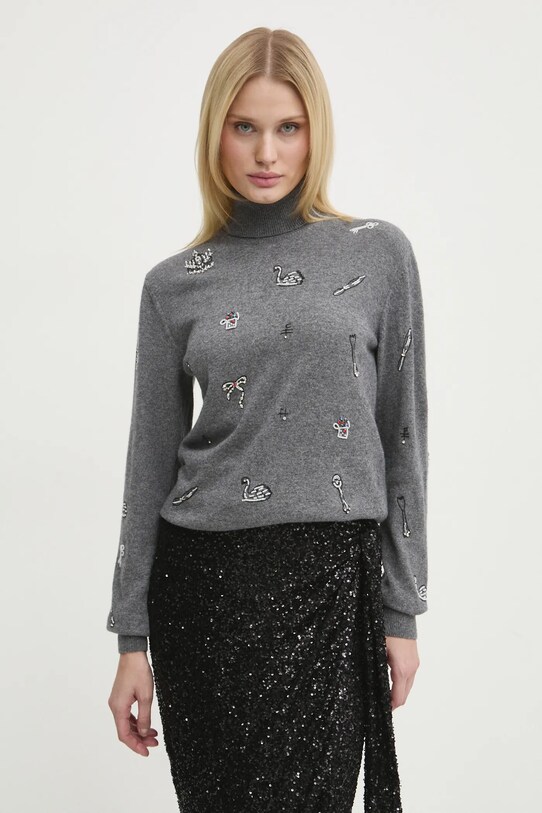 Шерстяной свитер MSGM аппликация серый 3742MDM212.247786