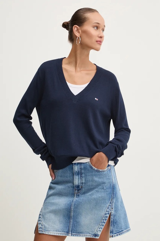 Svetr Tommy Jeans V výstřih modrá DW0DW18670