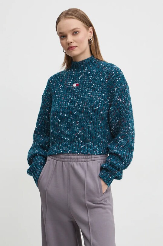 Tommy Jeans pulover din amestec de lana grosime medie turcoaz DW0DW18673