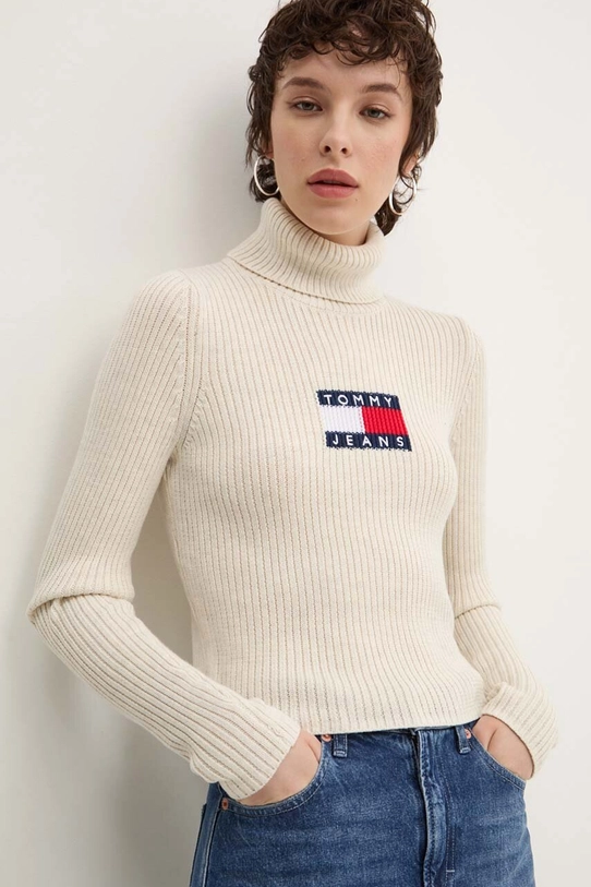 Tommy Jeans sweter z domieszką wełny z domieszką wełny beżowy DW0DW18678