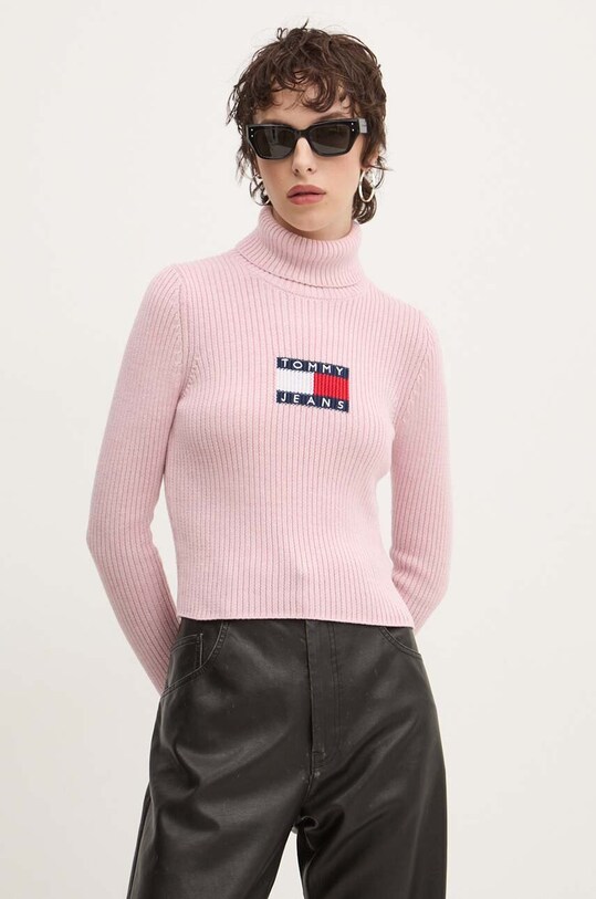 Светр з домішкою вовни Tommy Jeans рожевий DW0DW18678