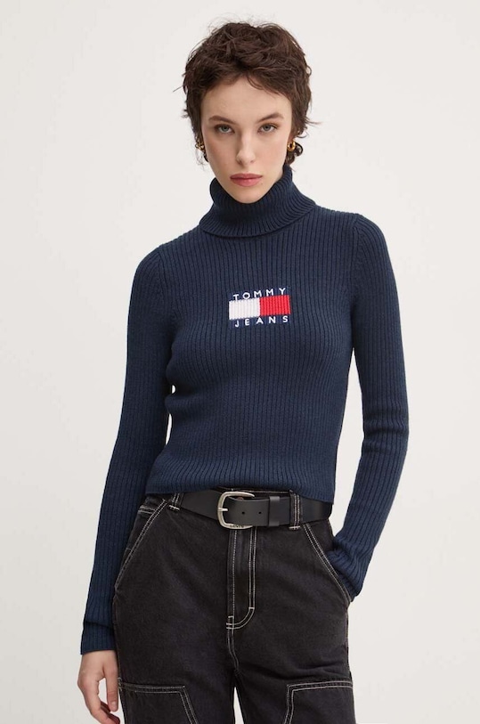 Tommy Jeans sweter z domieszką wełny z domieszką wełny granatowy DW0DW18678