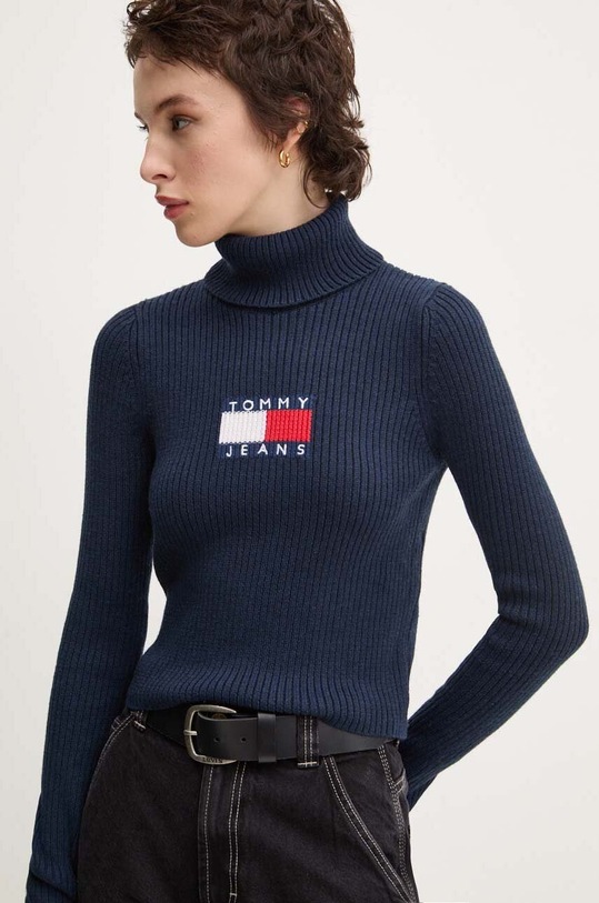 Tommy Jeans sweter z domieszką wełny granatowy DW0DW18678