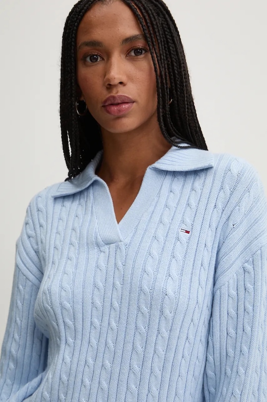 Tommy Jeans pulover de bumbac grosime medie albastru DW0DW18680