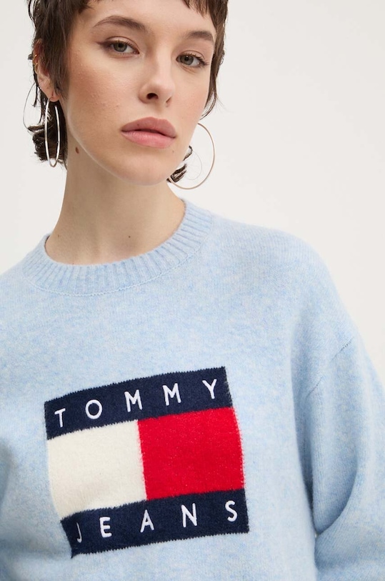 Svetr z vlněné směsi Tommy Jeans modrá DW0DW18681