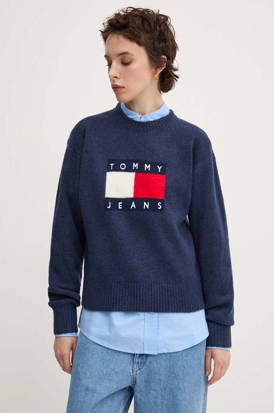 Светр з домішкою вовни Tommy Jeans аплікація темно-синій DW0DW18681