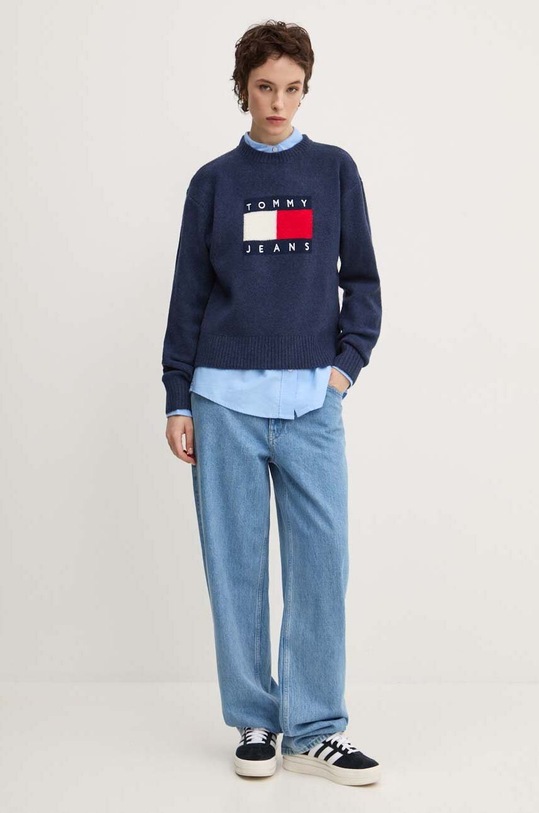 Светр з домішкою вовни Tommy Jeans DW0DW18681 темно-синій AW24