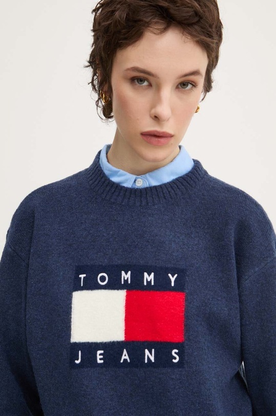 Svetr z vlněné směsi Tommy Jeans námořnická modř DW0DW18681