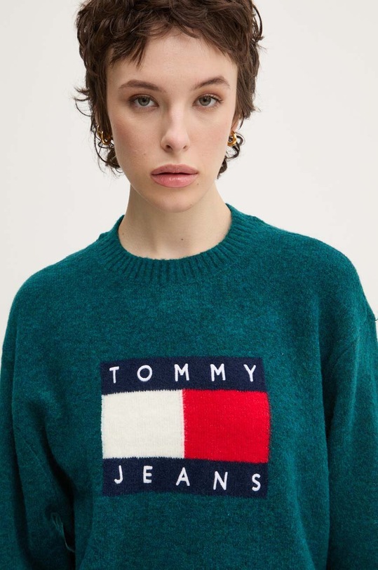 Светр з домішкою вовни Tommy Jeans бірюзовий DW0DW18681