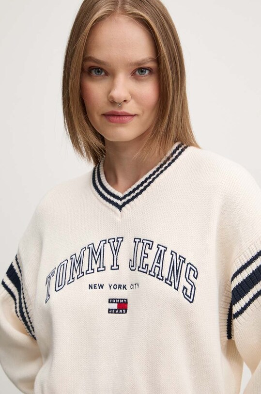 Tommy Jeans pulover de bumbac bej DW0DW18692