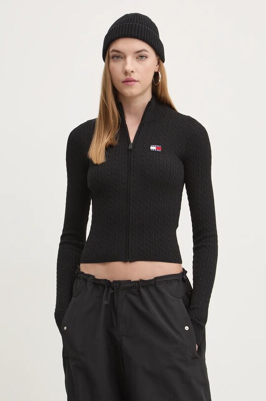 Tommy Jeans cardigan subtiri negru DW0DW19681
