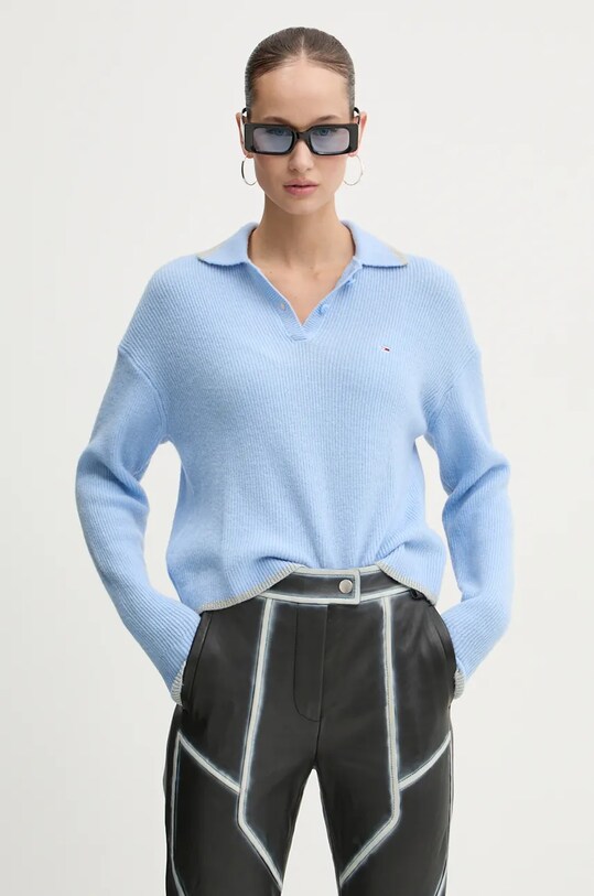 Tommy Jeans sweter wełniany wełna niebieski DW0DW19833