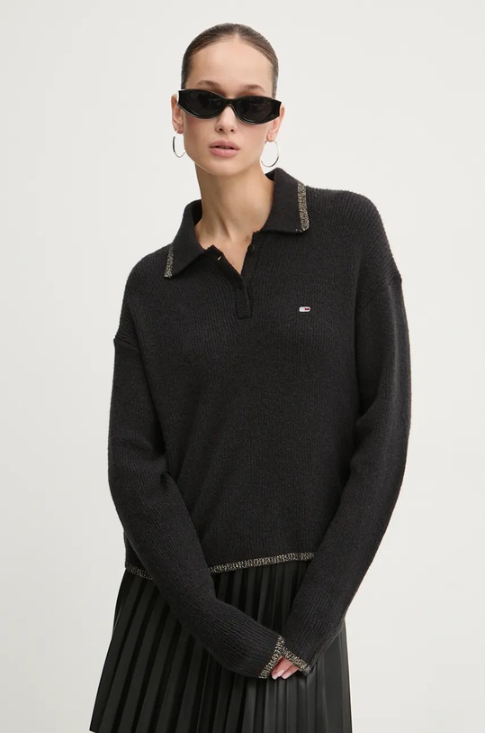 Tommy Jeans maglione in lana colletto abbottonato nero DW0DW19833
