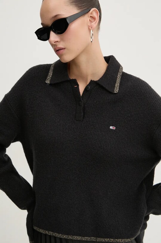 Tommy Jeans pulover de lana negru DW0DW19833