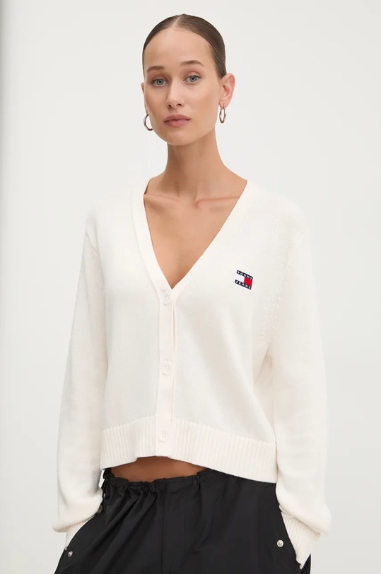 Бавовняний кардиган Tommy Jeans бавовна бежевий DW0DW19913