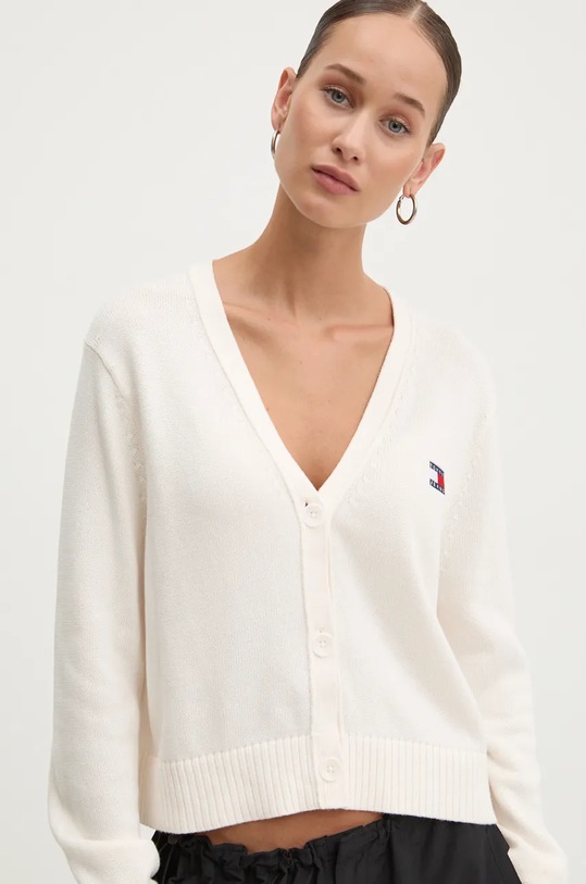Бавовняний кардиган Tommy Jeans бежевий DW0DW19913