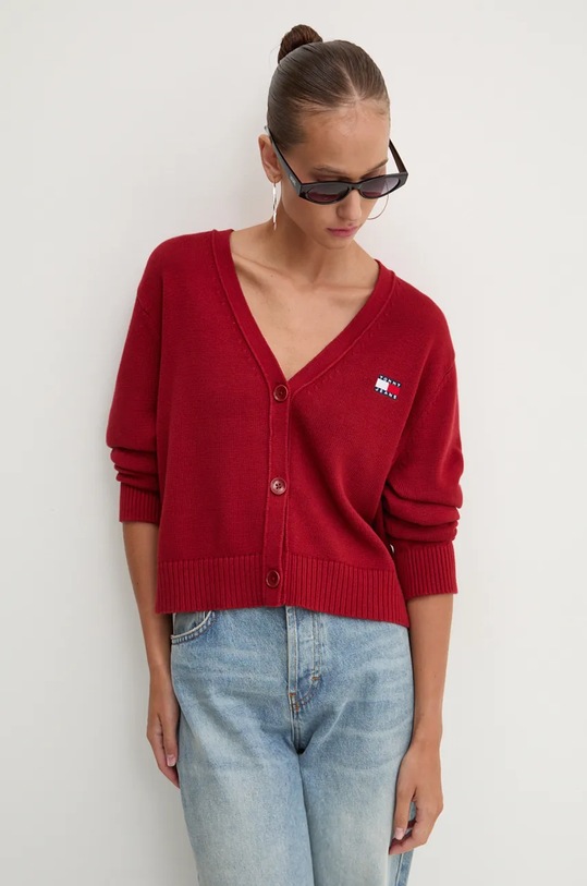 Βαμβακερή ζακέτα Tommy Jeans μπορντό DW0DW19913