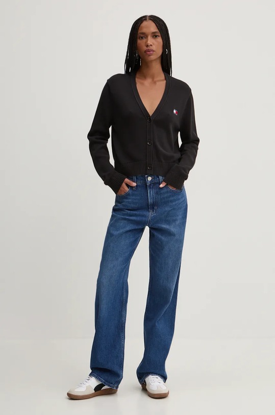 Tommy Jeans cardigan din bumbac DW0DW19913 negru AW24