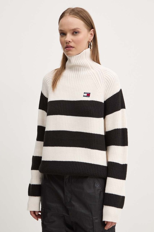 Svetr z vlněné směsi Tommy Jeans rolák béžová DW0DW19914