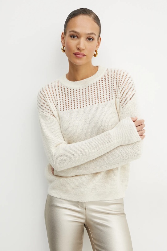 Svetr z vlněné směsi Morgan MESSINA kulatý béžová MESSINA