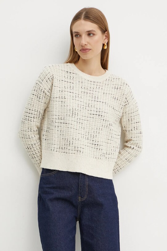 Morgan sweter z domieszką wełny MILLOT okrągły beżowy MILLOT