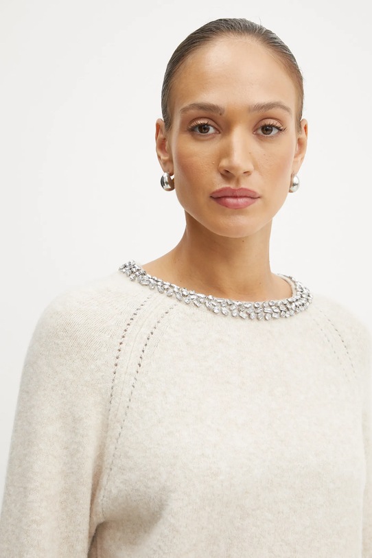 Svetr z vlněné směsi Morgan MPERLE béžová MPERLE