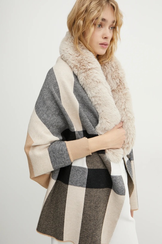 Morgan poncho 5TOUNE a maglia fine beige 5TOUNE