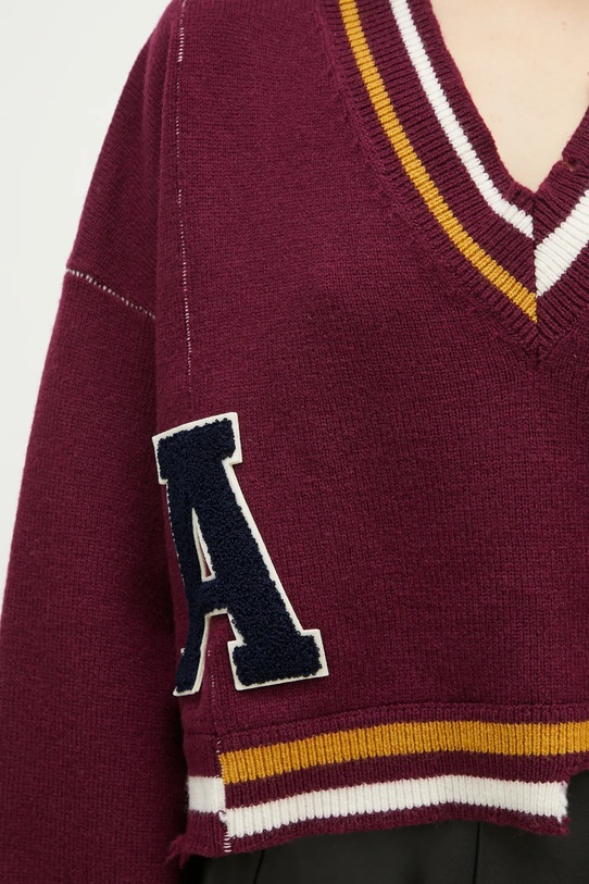 Vlnený sveter AMBUSH Damaged Rib V Neck Sweater burgundské BWHD002F24KNI0012846