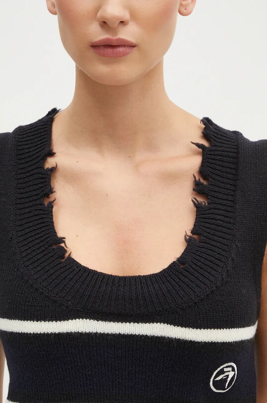 AMBUSH vestă din bumbac Destroyed Rib Round Neck negru BWHT003F24KNI0011031