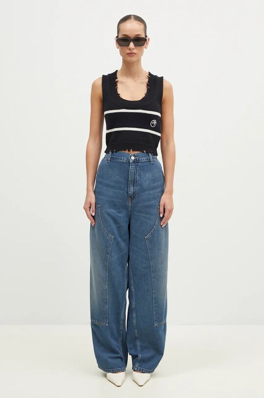 AMBUSH vestă din bumbac Destroyed Rib Round Neck BWHT003F24KNI0011031 negru
