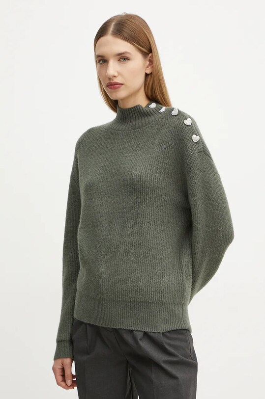 Morgan sweter z domieszką wełny MSTORI półgolf zielony MSTORI