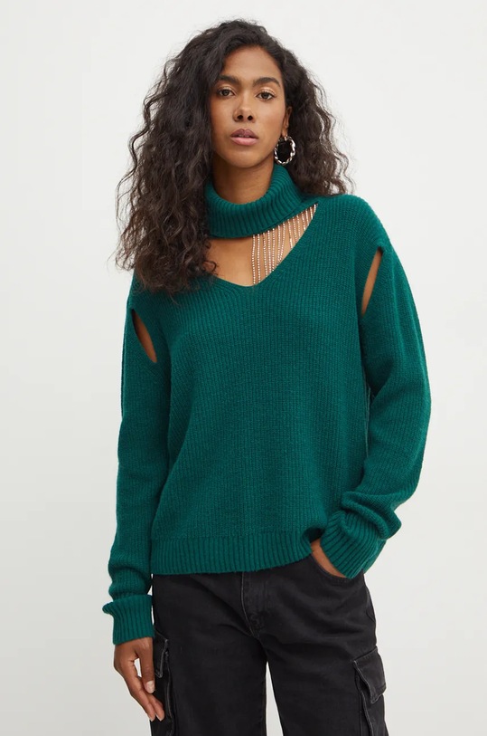 Pulover s dodatkom vune Simona Corsellini natpis zelena A24CPMGE13