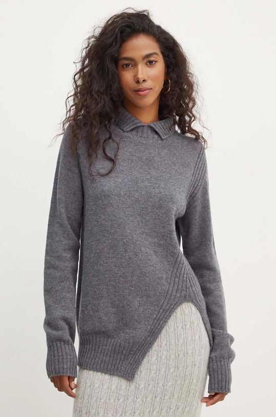 Vuneni pulover Simona Corsellini bez uzorka siva A24CPMGG04