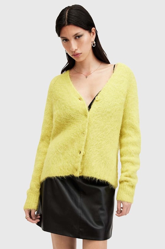 AllSaints sweter wełniany VORTEX szpic żółty W033KB