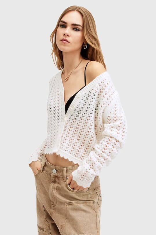 AllSaints cardigan din lana VIVIAN grosime medie alb W056KB