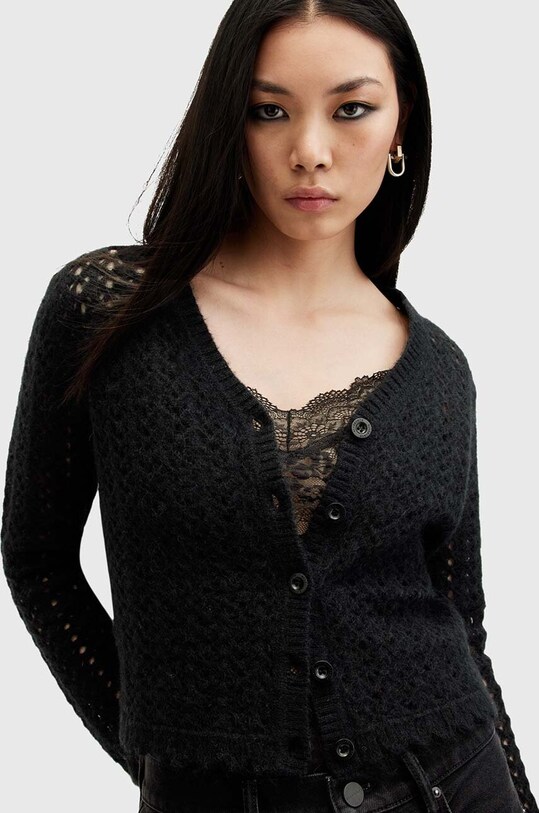Vlnený kardigán AllSaints VIVIAN W056KB čierna AW24