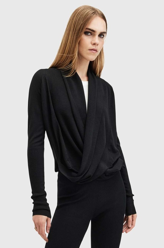 AllSaints kardigan wełniany WASSON wełna czarny W119KB