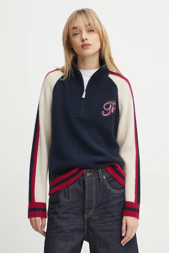 Kašmírový svetr FROM FUTURE polorolák námořnická modř WPM02197