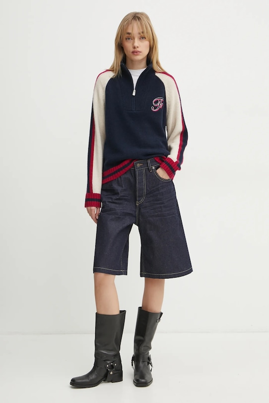 Kašmírový svetr FROM FUTURE WPM02197 námořnická modř SS25