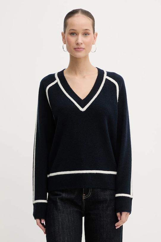 Πουλόβερ κασμίρ FROM FUTURE μαλλί σκούρο μπλε WPV02159