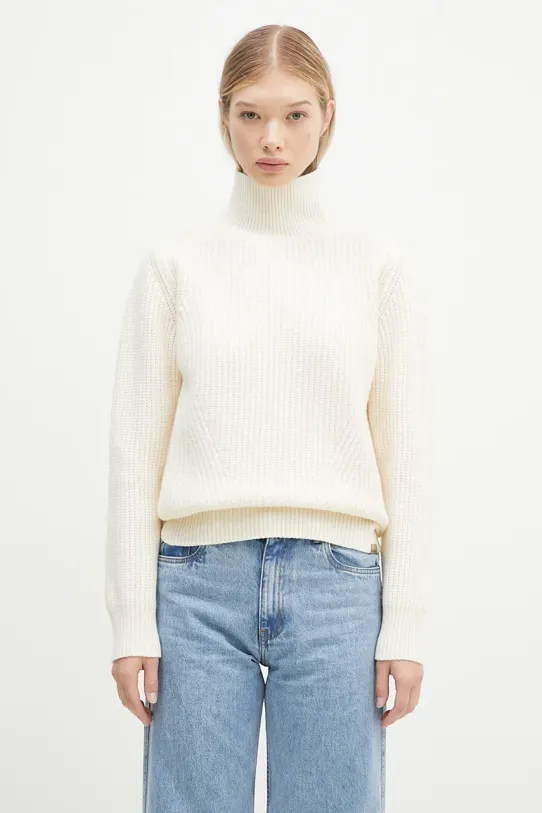 Vlněný svetr Woolrich Canberra Turtleneck hladký béžová CFWWKN0329FRUF0712.UF07